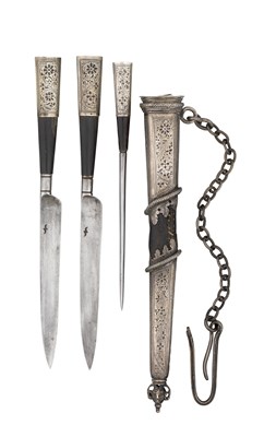 Lot 262 - A CONTINENTAL SILVER-MOUNTED TROUSSE IN RENAISSANCE STYLE