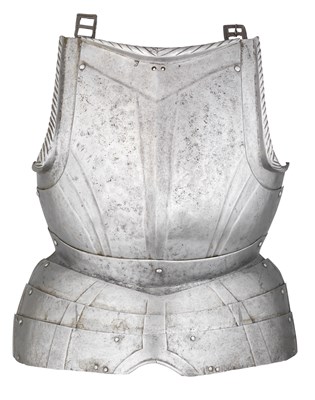 Lot 403 - A SOUTH GERMAN BREASTPLATE WITH EMBOSSED DECORATION IN THE 'BLACK AND WHITE' FASHION