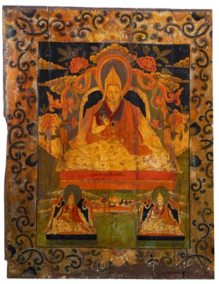 Lot 547 - A LARGE PAINTED WOOD PANEL, TIBET, 19TH CENTURY