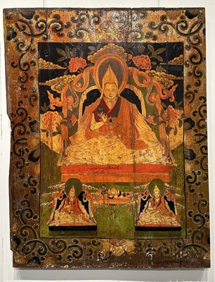 Lot 172 - A LARGE PAINTED WOOD PANEL, TIBET, 19TH CENTURY