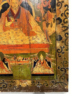 Lot 172 - A LARGE PAINTED WOOD PANEL, TIBET, 19TH CENTURY