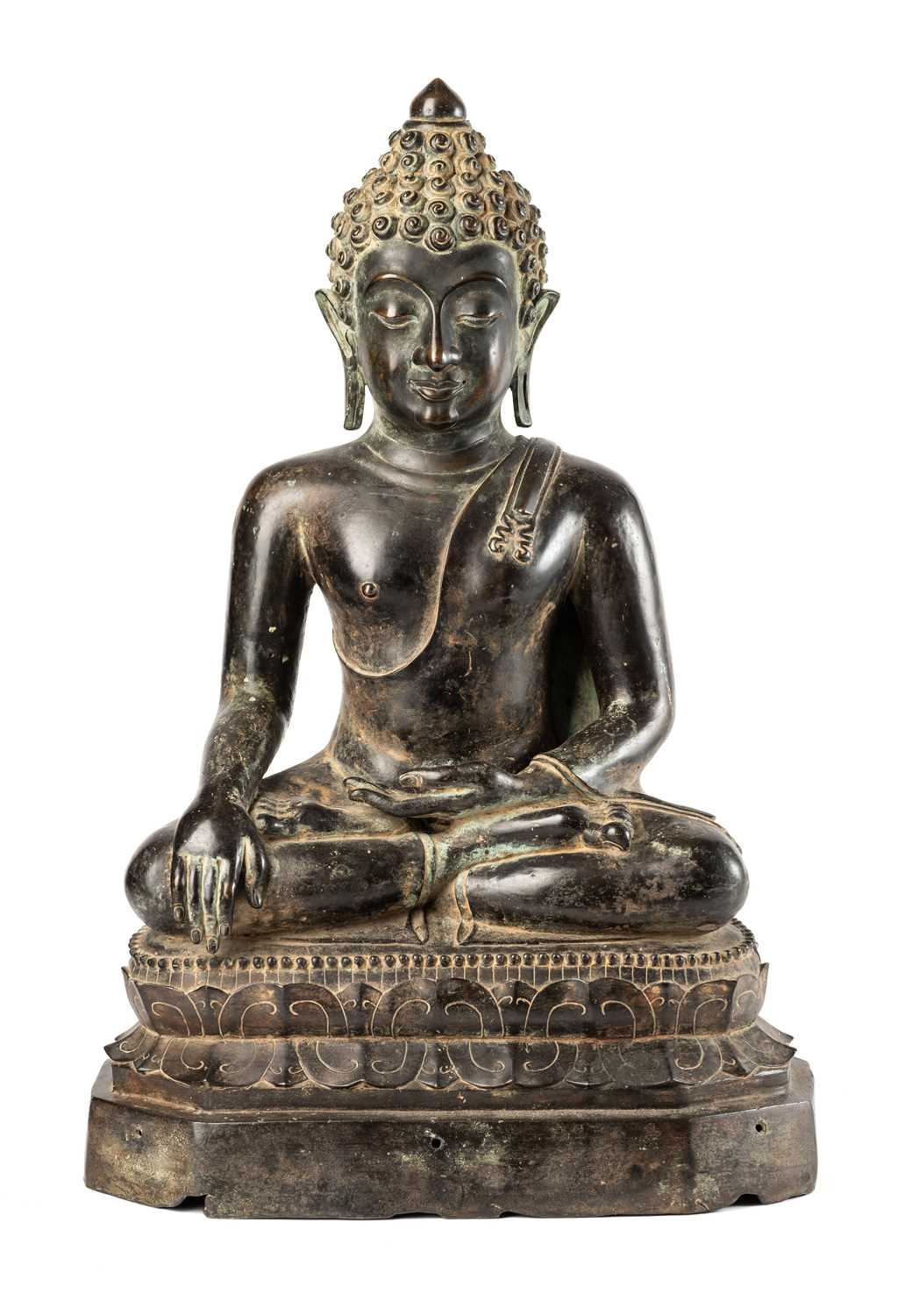 Lot 775 - A LAN-NA BRONZE FIGURE OF BUDDHA, THAILAND, CIRCA 14TH CENTURY