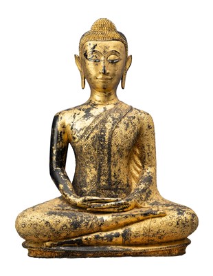 Lot 773 - A RATNAKOSIN LACQUERED AND GILT BRONZE FIGURE OF BUDDHA, BANGKOK, THAILAND, 19TH CENTURY