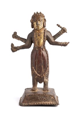 Lot 588 - AN UNUSUAL LARGE FOLK BRONZE FIGURE OF VISHNU,  HIMACHAL PRADESH, 16TH/17TH CENTURY