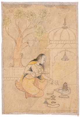 Lot 692 - A MAIDEN AT A SAIVITE SHRINE, BUNDI OR KOTA, RAJASTHAN, LATE 18TH CENTURY