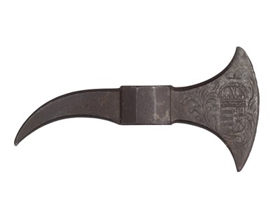 Lot 542 - A HUNGARIAN CEREMONIAL IRON AXEHEAD
