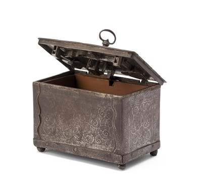Lot 543 - A SOUTH GERMAN ETCHED IRON CASKET