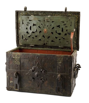 Lot 544 - A GERMAN PAINTED IRON STRONG BOX