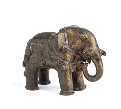 Lot 155 - A BRONZE FIGURE OF AN ELEPHANT, WESTERN DECCAN, INDIA, 18TH / 19TH CENTURY