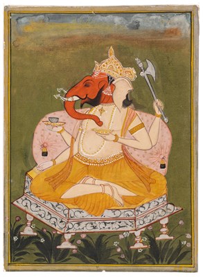 Lot 691 - GANESHA ENTHRONED, RAJASTHAN, PROBABLY JAIPUR, 19TH CENTURY