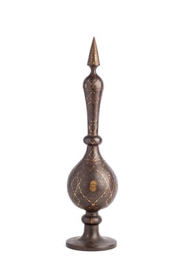 Lot 513 - A QAJAR STEEL BOTTLE, PERSIA, 19TH CENTURY