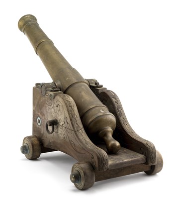 Lot 566 - A BRASS SIGNAL CANNON