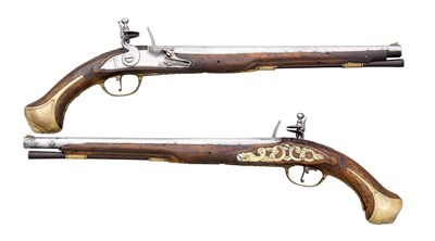 Lot 574 - A PAIR OF 25 BORE CENTRAL EUROPEAN LONG FLINTLOCK HOLSTER PISTOLS