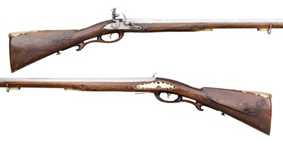 Lot 585 - A PAIR OF 22 BORE GERMAN FLINTLOCK SPORTING GUNS BY MATHIAS KARCH IN HECHINGEN