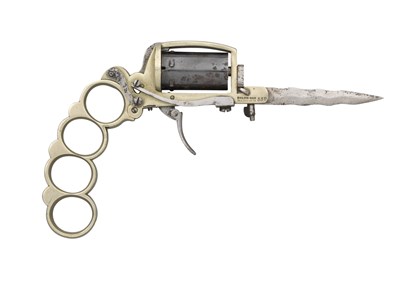 Lot 596 - A RARE BELGIAN 5MM PINFIRE DOLNE-BAR PATENT 'APACHE' SIX-SHOT SELF-COCKING KNUCKLE-DUSTER REVOLVER B