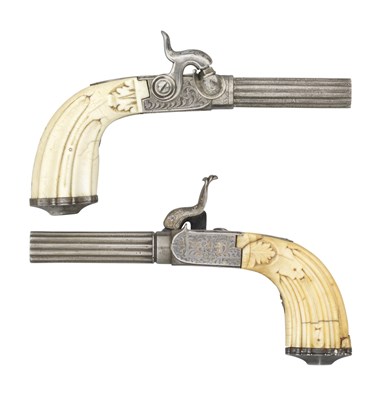 Lot 602 - ËœTWO CONTINENTAL IVORY-MOUNTED PERCUSSION POCKET PISTOLS