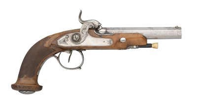 Lot 607 - A 28 BORE CONTINENTAL PERCUSSION RIFLED TRAVELLING PISTOL