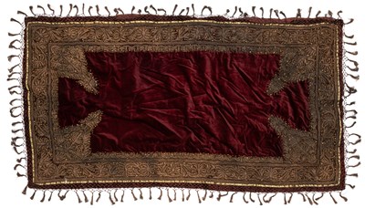 Lot 725 - A GILT-THREAD EMBROIDERED VELVET ELEPHANT BLANKET (JHOOL), RAJASTHAN, 19TH CENTURY