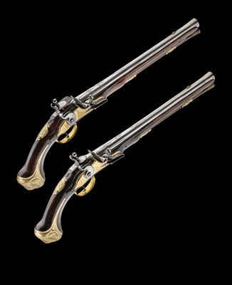 Lot 612 - A PAIR OF 14 BORE LIÃˆGOIS FLINTLOCK LONG HOLSTER PISTOLS BY PONCIN A LIÃˆGE