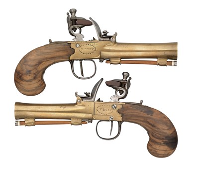 Lot 618 - A PAIR OF CONTINENTAL FLINTLOCK BLUNDERBUSS POCKET PISTOLS SIGNED F. BURY