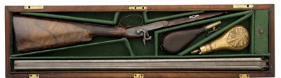 Lot 642 - A CASED 16 BORE D.B. PERCUSSION GUN BY WILLIAM ROCHESTER PAPE