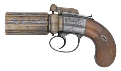 Lot 652 - â€¡ a 54 BORE irish SIX-shot percussion pepperbox revolver by william & john rigby
