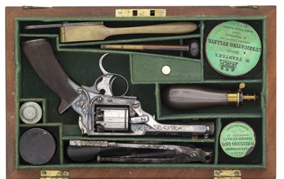 Lot 653 - A CASED 120 BORE TRANTER PATENT FIRST MODEL SELF-COCKING FIVE-SHOT PERCUSSION REVOLVER
