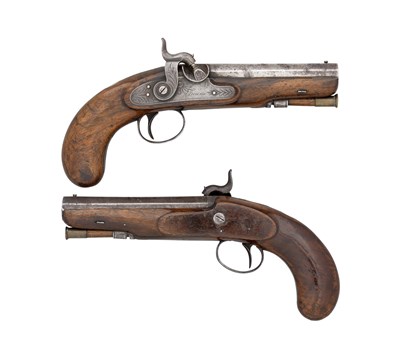 Lot 667 - A PAIR OF 22 BORE PERCUSSION TRAVELLING PISTOLS SIGNED DEANE