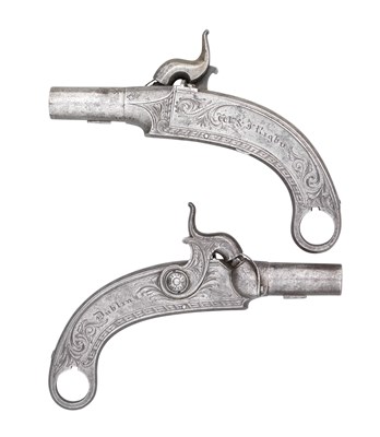 Lot 671 - â€¡ A RARE PAIR OF 140 BORE PERCUSSION POCKET PISTOLS FORMED ENTIRELY OF STEEL BY WILLIAM AND JOHN RIG
