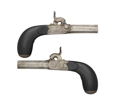 Lot 672 - A PAIR OF 50 BORE BELGIAN PERCUSSION POCKET PISTOLS