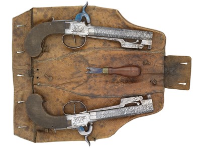 Lot 680 - A PAIR OF 40 BORE CONTINENTAL PERCUSSION TRAVELLING PISTOLS