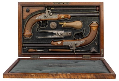Lot 684 - A CASED PAIR OF 40 BORE BAVARIAN PERCUSSON RIFLED TARGET PISTOLS BY JOH. ANDRE KUCHENREITER IN REGEN