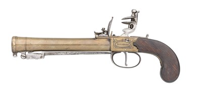 Lot 689 - A FLINTLOCK BLUNDERBUSS PISTOL BY KNUBLEY