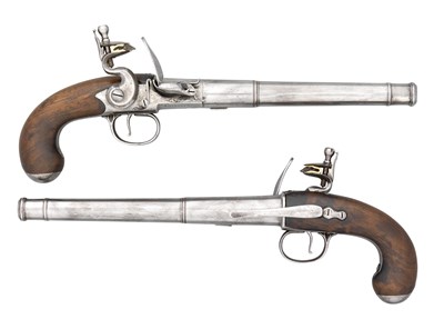 Lot 690 - A PAIR OF 26 BORE FLINTLOCK TURN-OFF PISTOLS