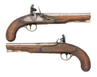 Lot 692 - A PAIR OF 20 BORE FLINTLOCK LIVERY PISTOLS BY JOLLEY