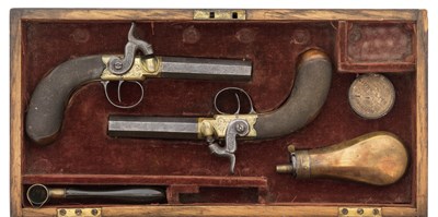Lot 696 - A CASED PAIR OF 40 BORE PERCUSSION POCKET PISTOLS BY ROBERTSON