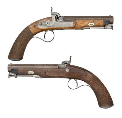 Lot 697 - A PAIR OF 28 BORE PERCUSSION PISTOLS BY BECKWITH