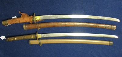 Lot 11 - A W.W.II JAPANESE SWORD (KATANA) AND A W.W.II JAPANESE SWORD (KATANA)