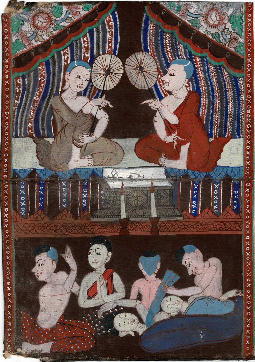 Lot 780 - A DOUBLE FOLIO FROM A BUDDHIST MANUSCRIPT, THAILAND OR CAMBODIA, 19TH CENTURY