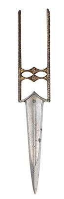 Lot 102 - AN INDIAN GOLD-INLAID DAGGER KATAR