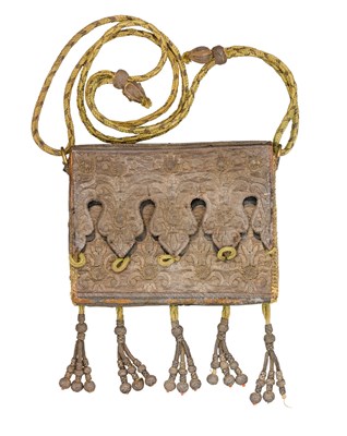 Lot 128 - AN OTTOMAN SILVER EMBROIDERED POUCH
