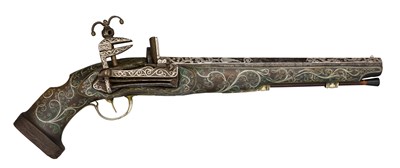 Lot 157 - A .600 CALIBRE NORTH AFRICAN MIQUELET-LOCK RIFLED HOLSTER PISTOL