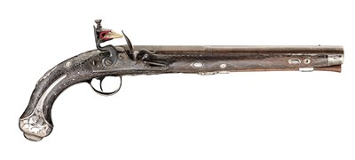 Lot 158 - A 15 BORE SILVER-MOUNTED FLINTLOCK HOLSTER PISTOL FOR THE EASTERN MARKET