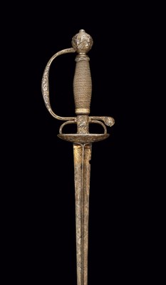 Lot 198 - A FRENCH SMALL-SWORD WITH CHISELLED STEEL HILT