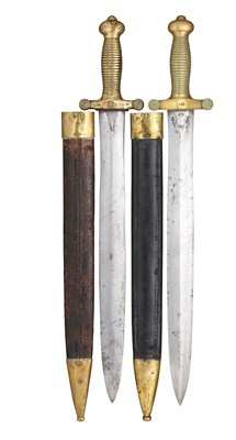 Lot 253 - TWO FRENCH MODEL 1831 SHORTSWORDS (COUPE CHOUX) AND A LARGE GROUP OF BAYONETS