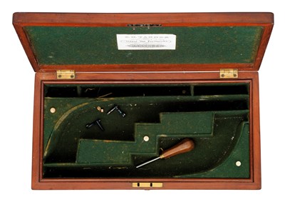 Lot 310 - A FITTED MAHOGANY CASE FOR A PAIR OF ROYAL HANOVERIAN D.B. PIN-FIRE PISTOLS BY C.D.TANNER KONIGL