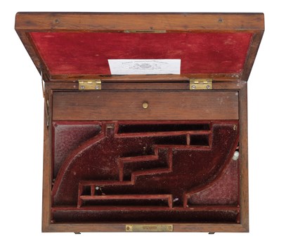 Lot 311 - A FITTED ROSEWOOD CASE FOR A PAIR OF ROYAL HANOVERIAN SALOON PISTOLS