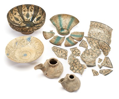 Lot 70 - A COLLECTION OF FRAGMENTARY ANCIENT AND ISLAMIC POTTERY, 14TH CENTURY AND EARLIER