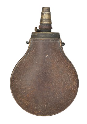 Lot 417 - A PIG-SKIN COVERED POWDER FLASK