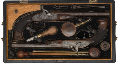 Lot 446 - A CASED PAIR OF 54 BORE BOHEMIAN RIFLED PERCUSSION TARGET PISTOLS BY NOWOTNY IN LEITMERITZ
